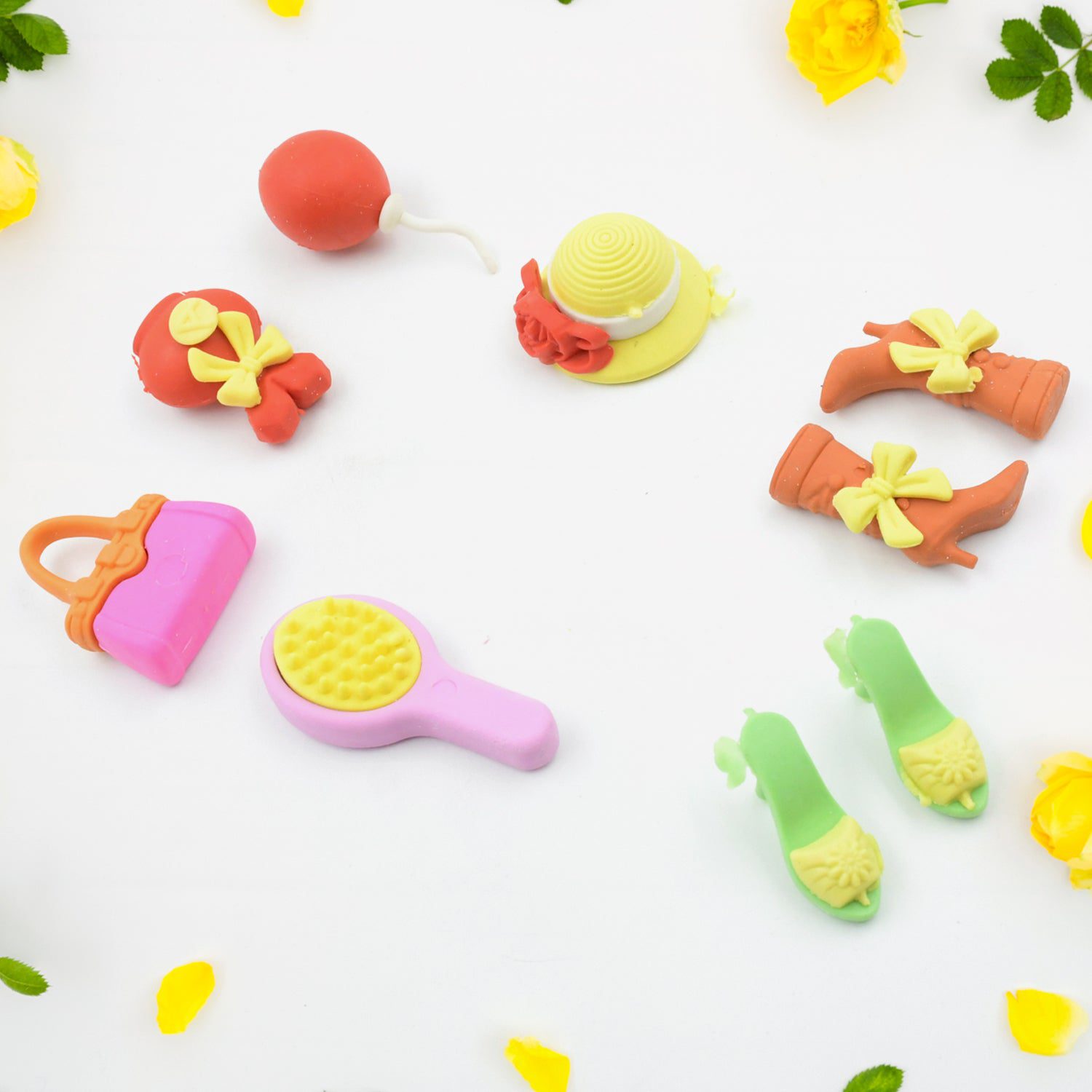 3_be9f9b60-994b-41f6-9141-7269a656f3c5.jpg Fancy & Stylish Mini Erasers for Kids (9 Pc Set) - Fun Designs, Party Favors - Front View by Nari Haat, Indian ethnic...