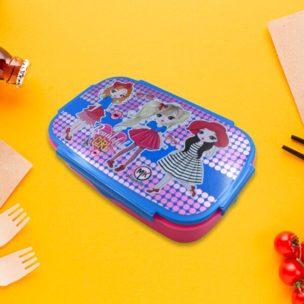 Cartoon Printed Lunch Box with Inner Box & Spoon for Kids School & Travel Use - Front View by Nari Haat, Indian ethni...