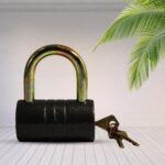 Heavy-Duty Iron Padlock – 82mm Black with Brass Core & 5 Keys, Waterproof - Neckline Detail by Nari Haat, Indian et...