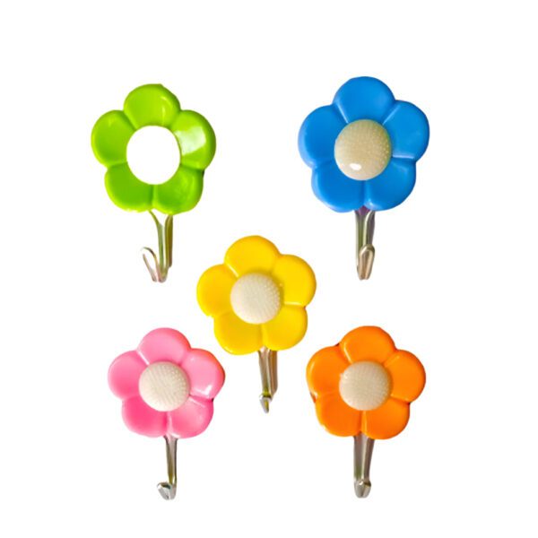 Plastic Self-Adhesive Flower Shape Hooks (Pack of 5) - Front View by Nari Haat, Indian ethnic wear, women clothing, d...