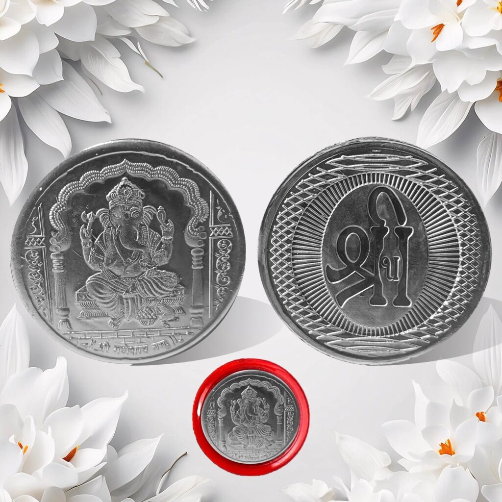 Ganesh Ji, Silver color Coin for Gift (1 Pc / Silver) - Front View by Nari Haat, Indian ethnic wear, women clothing, ...