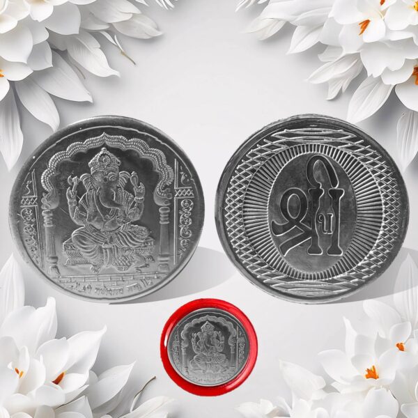 Ganesh Ji, Silver color Coin for Gift (1 Pc / Silver) - Front View by Nari Haat, Indian ethnic wear, women clothing, ...
