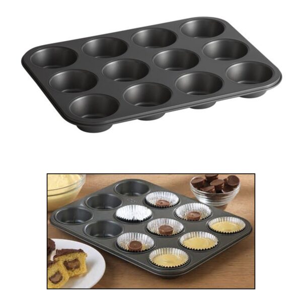 Nonstick Aluminium Muffin Tray Cupcake Pan Tray (12 Cup Cavities) - Front View by Nari Haat, Indian ethnic wear, wome...