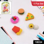3D Food-Shaped Colorful Eraser Set – Cute Novelty Mini Erasers for Kids (5 Pc Set) - With Dupatta by Nari Haat, Ind...