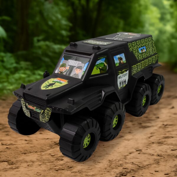 Big Military 8-Wheel Plastic Car Toy (1 Pc) - Front View by Nari Haat, Indian ethnic wear, women clothing, designer suit