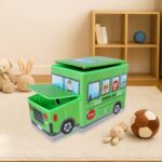 Foldable Bus Shape Toy Box Storage with Lid for Storage of Toys Basket Useful as Toy Organizer mountable Racks Surfac...