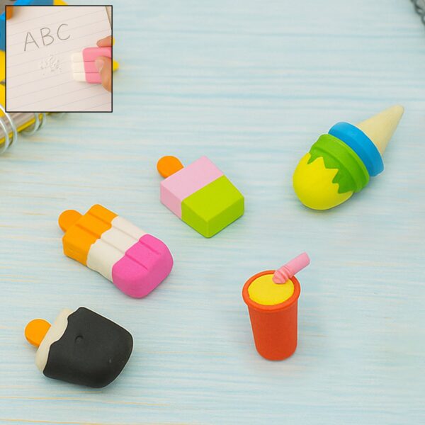 Mini Eraser Set for Kids (5 Pieces) - Fun Designs, Party Favors, School Prizes - Front View by Nari Haat, Indian ethn...