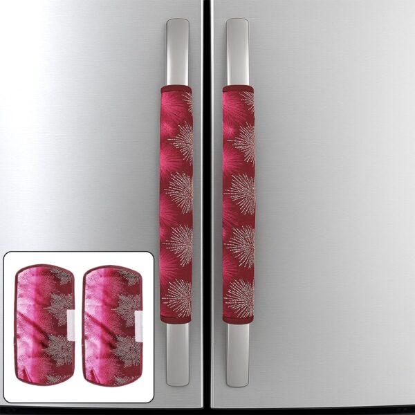Polyester Fridge Handle Cover Set for Refrigerator Types (2 Pcs, Multi Design) - Front View by Nari Haat, Indian ethn...