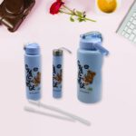 Plastic Water Bottle Set – BPA-Free, Leak-Proof, Cartoon Design Kids & Gym (3 Pc Set) - Front View by Nari Haat, In...