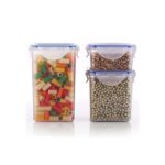 Rectangle Food Storage Containers: Airtight, Leak-Proof Lids (3-Pack, Clear ABS) - Fabric Detail by Nari Haat, Indian...