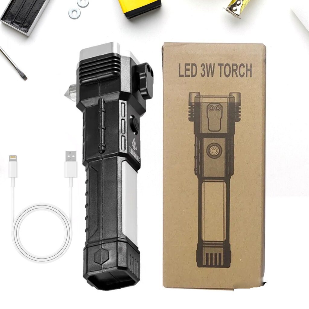 Rechargeable LED Torch with Hammer and Cutter