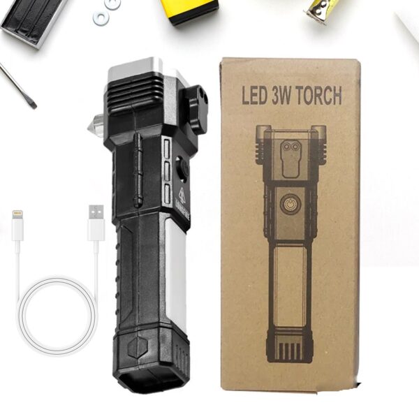 Rechargeable LED Torch with Hammer and Cutter