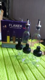 Transparent Glass Oil Dispenser 500 ML Bottle Set of 2, Spice Jar 250 ML Set of 3, Oil Bottle for Kitchen, Oil & Vin...