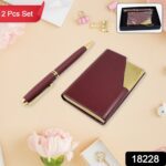 Leather Professional Business Visiting Card Case (2 Pc Set / With Gift Box) - With Dupatta by Nari Haat, Indian ethni...