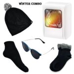 Winter Warm Set- Bennie hat, Room Heater, Sunglasses And Socks (5 Pcs Combo) - With Dupatta by Nari Haat, Indian ethn...