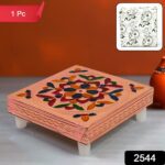 1 Pc Meenakari Wooden Chowki & Bajot Set: For Home & Office Puja (Multicolor) - With Dupatta by Nari Haat, Indian eth...