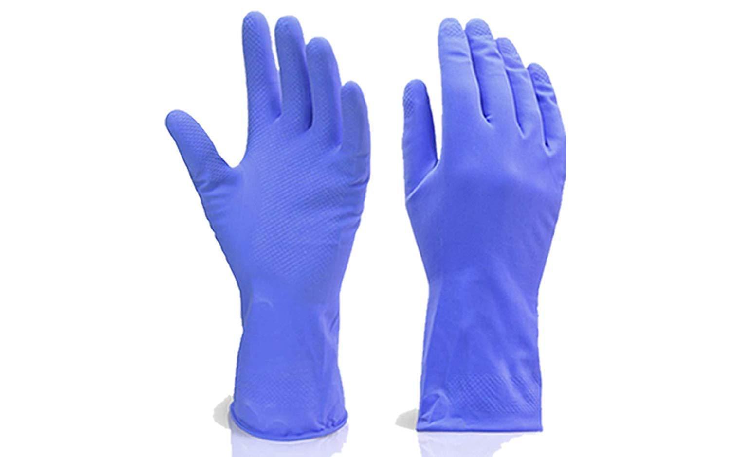51WTieYHb1L._SL1500_141b69c6-f777-40a4-b4f5-3c31a3dd4135.jpg Flock line Reusable Rubber Hand Gloves (Blue) - 1pc - Front View by Nari Haat, Indian ethnic wear, women clothing, de...