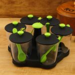 Multipurpose 6 Piece Miracle Revolving Plastic Spice Container Rack With 6 Spoon, Condiment Set, Masala Rack Set, Rev...