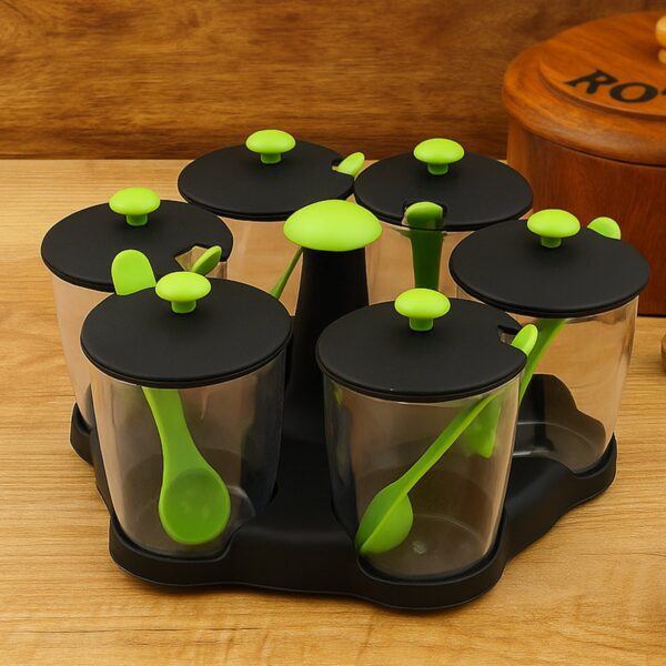 Multipurpose 6 Piece Miracle Revolving Plastic Spice Container Rack With 6 Spoon, Condiment Set, Masala Rack Set, Rev...