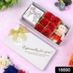 Valentine Day Gift Set Scented Rose Flowers Pack with Teddy - With Dupatta by Nari Haat, Indian ethnic wear, women cl...