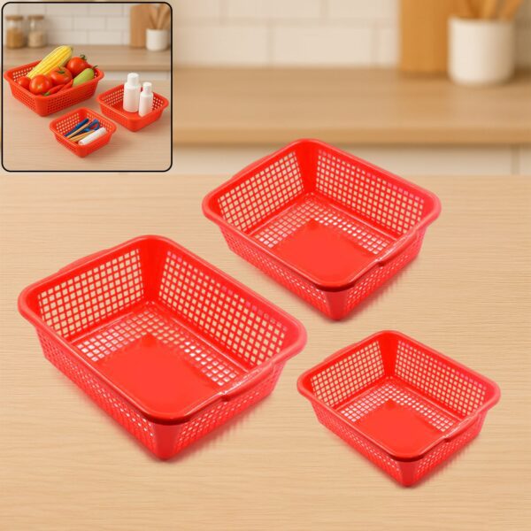 Plastic 3 Pieces Kitchen Large Dish Rack Drainer Vegetables Fruits Washing Basket - Front View by Nari Haat, Indian e...