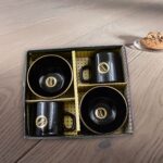 Hide & Seek Ceramic Tea / cups With Round Serving Bowl (4 Pcs set) - Sleeve Design by Nari Haat, Indian ethnic wear, ...