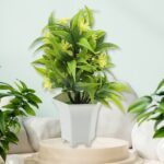 Artificial Flower Plant with Cute Pot – Tabletop Decor for Home & Office (1 Pc) - Neckline Detail by Nari Haat, Ind...