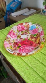 Big Plastic Flower Printed Design Serving Tray (1 Pc / 35 x 24 CM / Mix Color) - Full Detail by Nari Haat, Indian eth...