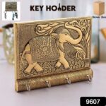 Wooden Key Holder for Home Decor Stylish Metal Gold Antique Elephant Design (1 Pc) - With Dupatta by Nari Haat, India...