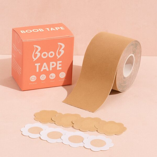 Boob Tape with Nipple Covers: Cotton, Breathable, Lift & Support (5m, 10 Pairs) - Front View by Nari Haat, Indian eth...