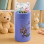 Girl's glass water bottle with cat strap