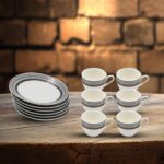 Ceramic Tea / cups and Saucer / Rakabi Set of 12 Pcs - Fabric Detail by Nari Haat, Indian ethnic wear, women clothing...