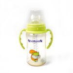 Plastic Baby Feeding Bottle with Handles, Cleaning brush & Straw (300 ML / 1 Pc) - Sleeve Design by Nari Haat, Indian...