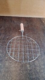 Kitchen Round Stainless Steel Roaster Papad Jali, Barbecue Grill with Wooden Handle - Fabric Detail by Nari Haat, Ind...