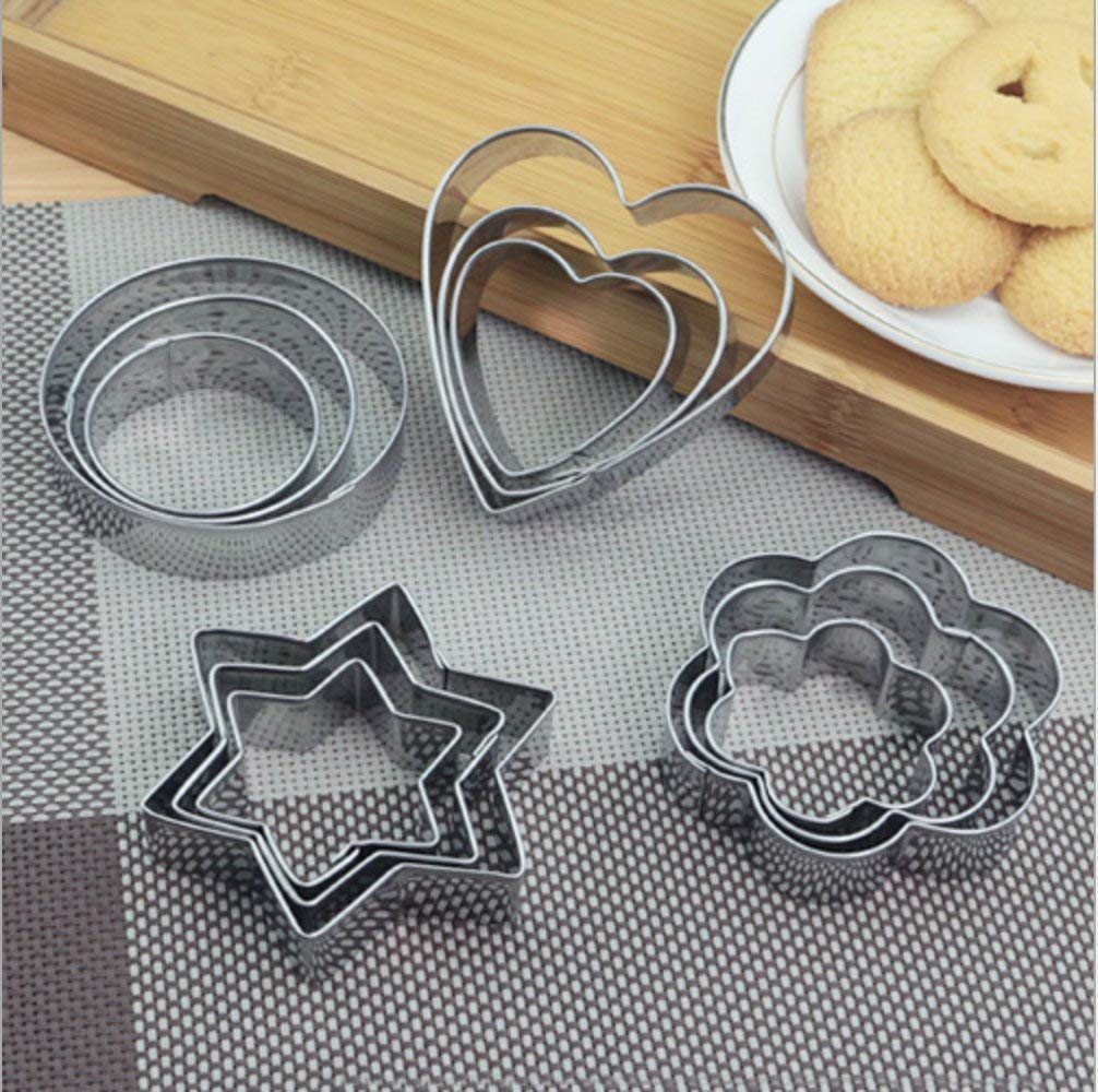 Stainless steel cookie cutter set with heart, star, round, flower shapes