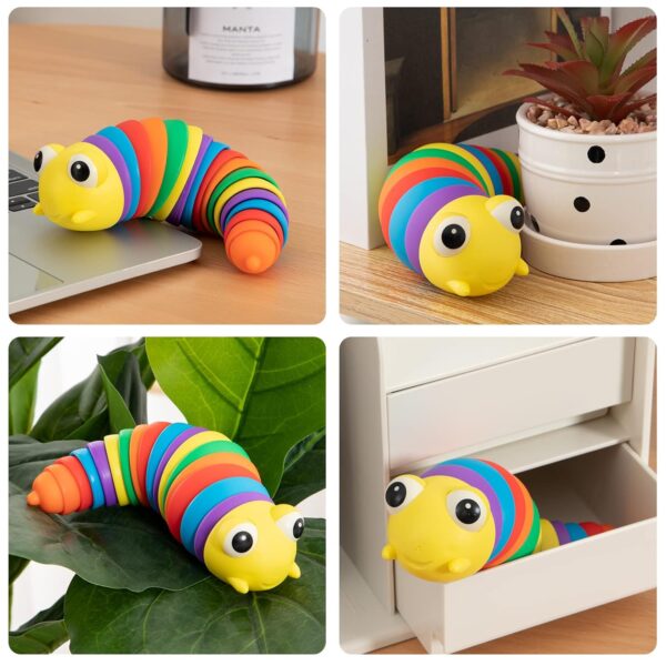 3D Rainbow Color Plastic Slug Fidget Toys, Stress Relieving Toy, Sensory Slug Toy for Boys and Girls, Finger slug Toy...