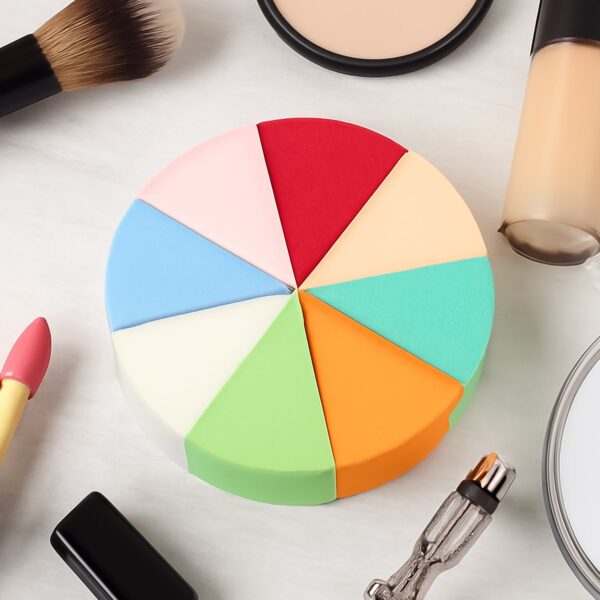 Makeup Sponge Triangle Shaped Mix Colour Cosmetic Puff (8 Pcs Set) - Front View by Nari Haat, Indian ethnic wear, wom...