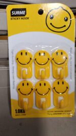 Plastic Self-Adhesive Smiley Face Hooks, 1 Kg Load Capacity (6pcs) - Full Detail by Nari Haat, Indian ethnic wear, wo...