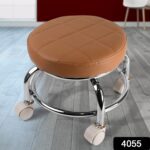 Heavy Duty Steel Base Round Rolling Stool with Wheels Pedicure Stool (1 pc) - With Dupatta by Nari Haat, Indian ethni...