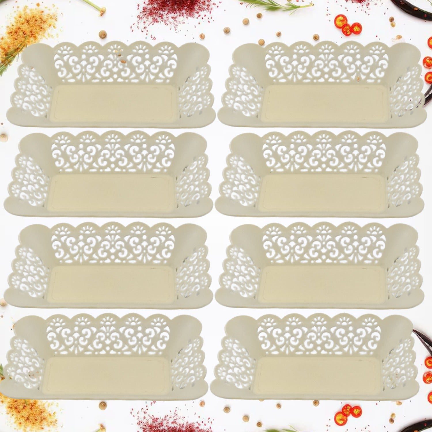 7ca445de-de07-4490-a9aa-467882544350.jpg Rectangle Plastic Dinner Plate Serving Trays Home School Office 8 Pcs Set - Front View by Nari Haat, Indian ethnic w...