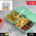 Double-Layer Square Lunch Box with Spoon , 4 Compartment Tiffin & Push Lock - With Dupatta by Nari Haat, Indian ethni...