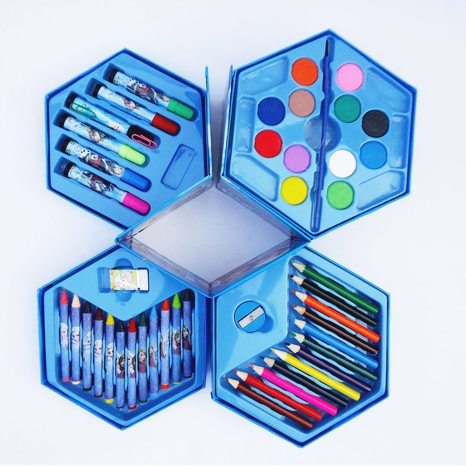 81CEqmLr81L._SL1500.jpg 46 Pcs Plastic Art Colour Set with Color , Crayons, Oil Pastel and Sketch Pens - Front View by Nari Haat, Indian ethn...