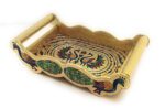 Peacock Design Glass with Handle and Handicraft Serving Tray Set - Closeup Embroidery by Nari Haat, Indian ethnic wea...