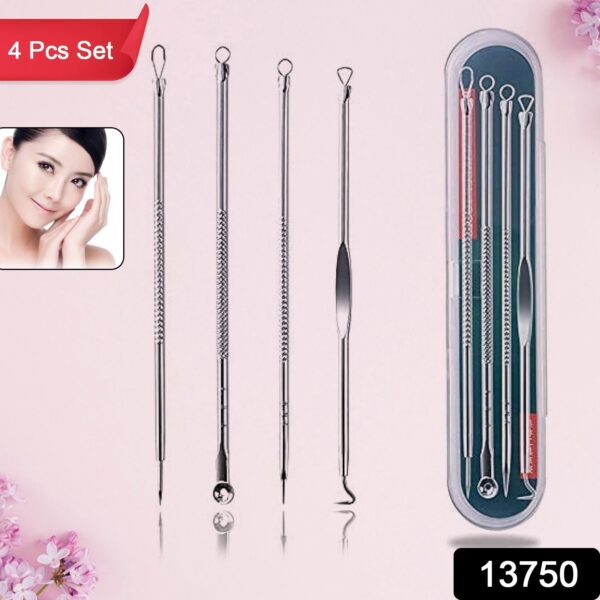 Blackhead Remover, 4-in-1 Stainless Steel Pimple Extractor Tool (1 Pc) - Front View by Nari Haat, Indian ethnic wear,...