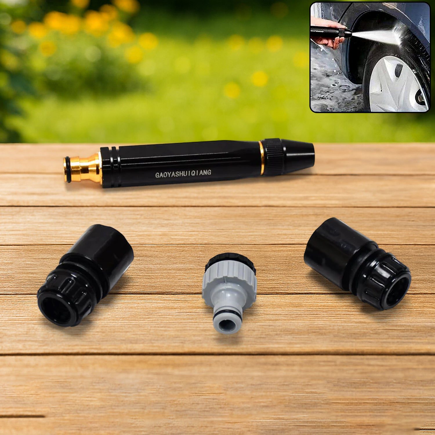9090_car_wash_gun_set_4pc.jpg High Pressure Water Gun Nozzle – Car Wash & Garden Spray Gun (Alloy) - Front View by Nari Haat, Indian ethnic wear,...