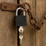 Black iron padlock with brass core for security