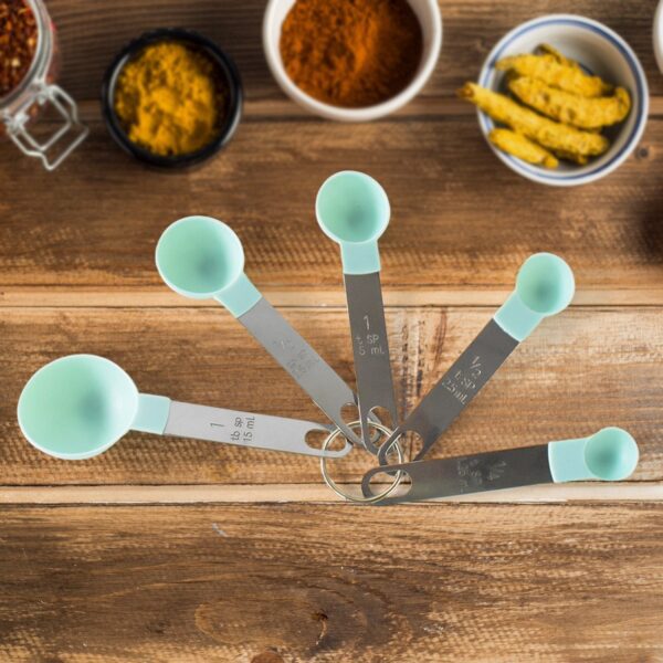Stainless Steel and Plastics Measuring Spoon (Set of 5 Pc) - Front View by Nari Haat, Indian ethnic wear, women cloth...