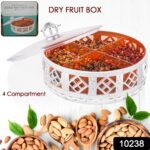 Multipurpose Dry Fruit Box 4 Section Dry Fruit Round Silver Gift Box (1 Pc) - With Dupatta by Nari Haat, Indian ethni...