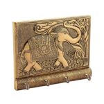Wooden Key Holder for Home Decor Stylish Metal Gold Antique Elephant Design (1 Pc) - Sleeve Design by Nari Haat, Indi...