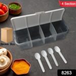Kitchen Multipurpose Air-tight 4 Sections Storage Containers with 4 spoon (1 Pc ) - With Dupatta by Nari Haat, Indian...